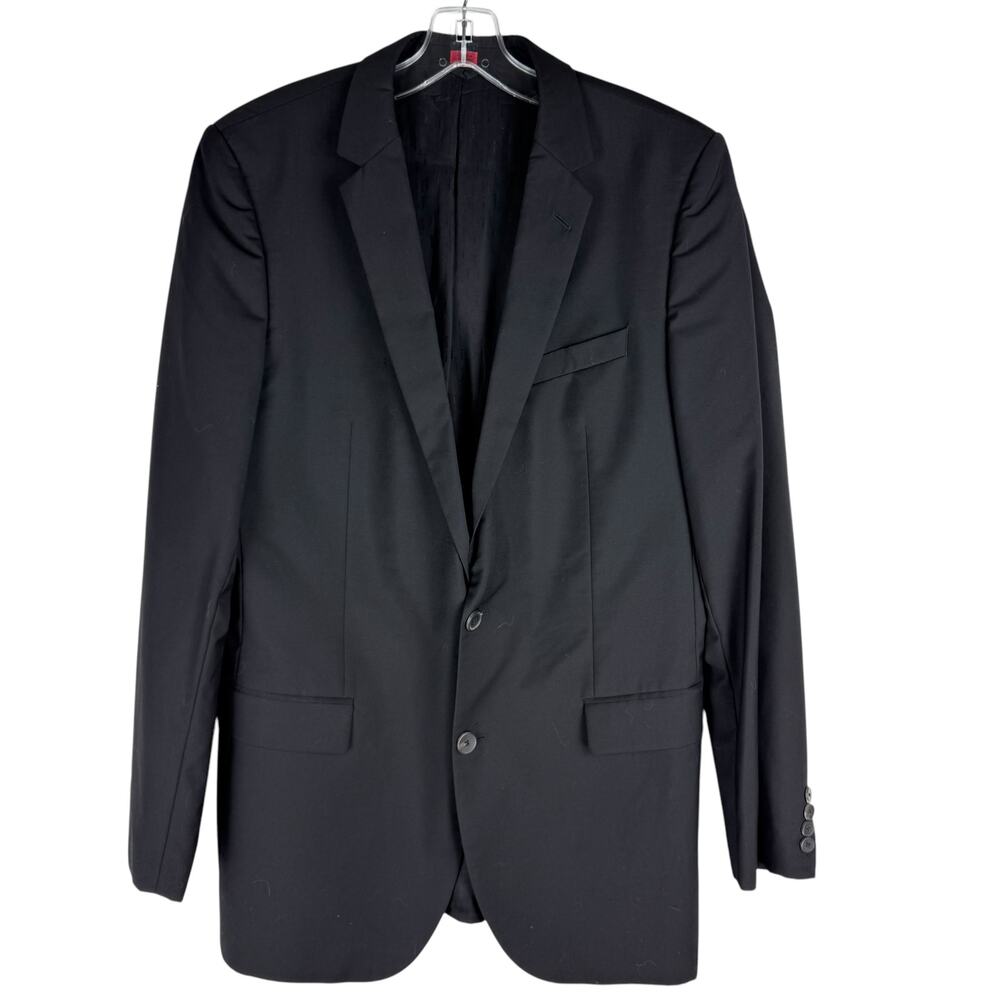 Hugo Boss Super 120s Wool Blazer Black Logo Lined Size 42L